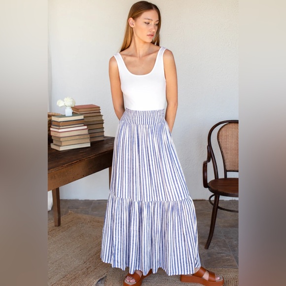 NWOT Emerson Fry Shirred Skirt in Ocean Stripe - Picture 3 of 10